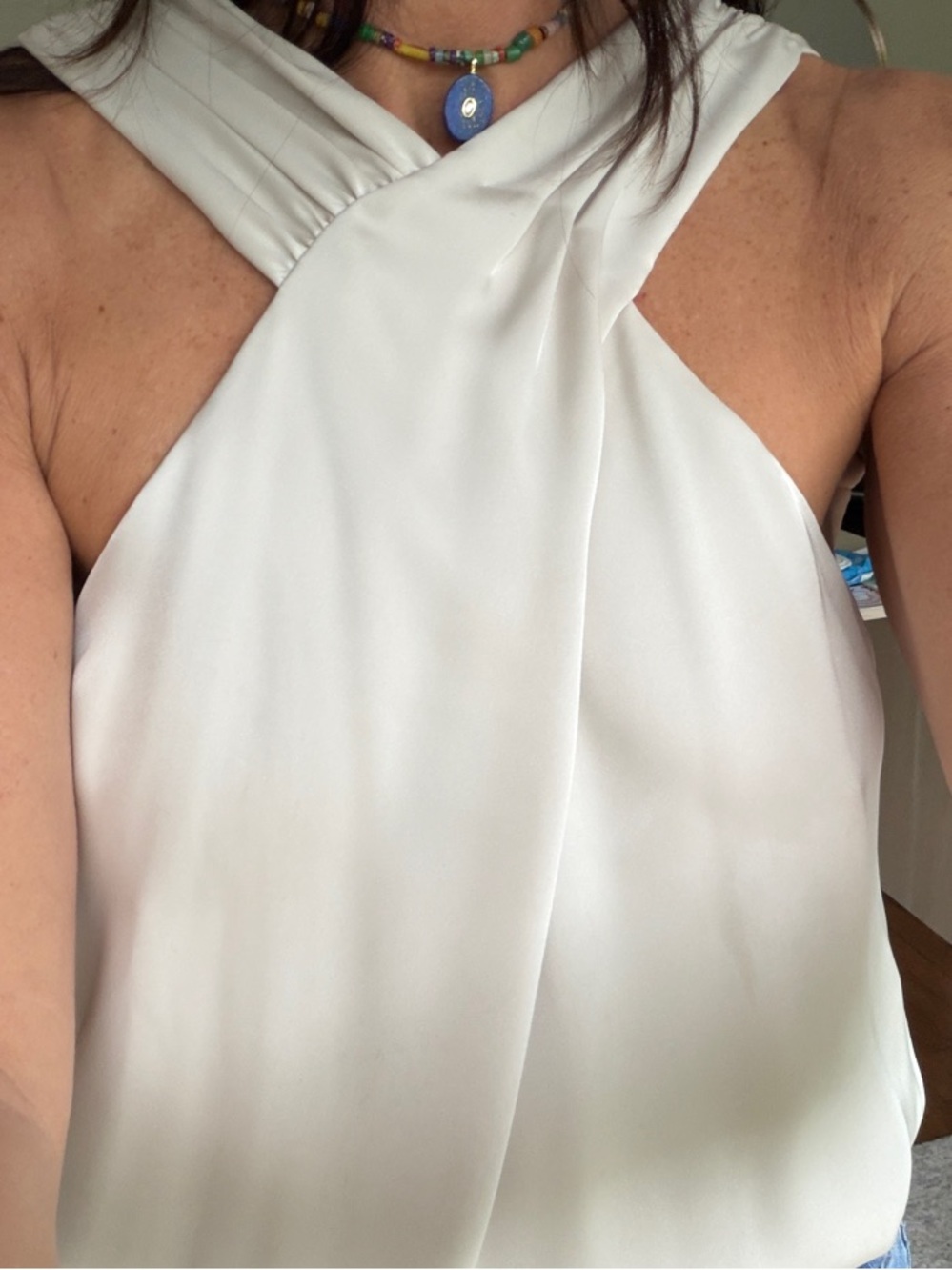 Sleeveless Cross-Neck Champagne Women’s Top